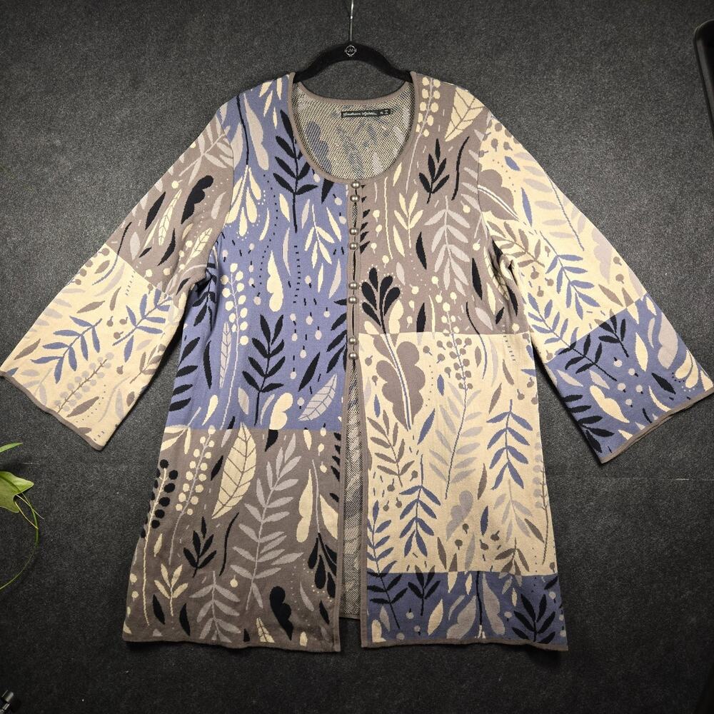 Gudrun Sjoden XL Blue Grey Botanical 100% Organic Cotton Doubleknit GORGEOUS!